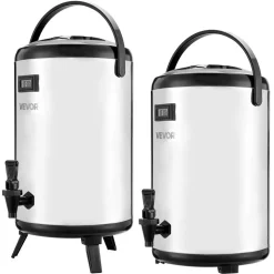 VEVOR Insulated Beverage Dispenser, 3.2 Gal/12L Stainless Steel Thermal Drink Server with Spigot & Temp Display, Suitable for Hot and Cold Drinks, for Tea Coffee Water in Cafes & Restaurants, 2 Pack