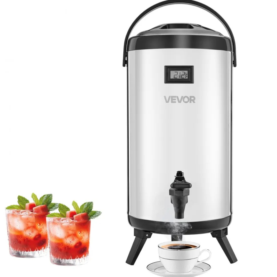 VEVOR Insulated Beverage Dispenser, 1.5 Gal/6L Stainless Steel Thermal Drink Server with Spigot & Temp Display, Suitable for Hot and Cold Drinks, for Tea Coffee Water in Cafes & Restaurants, Silver