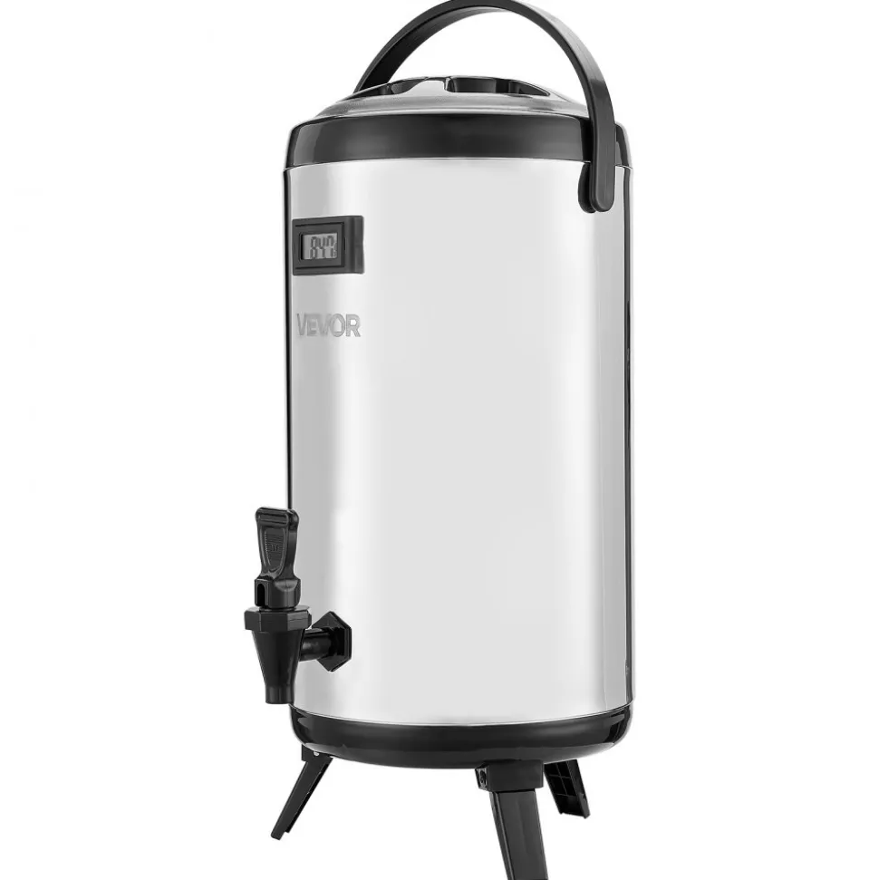 VEVOR Insulated Beverage Dispenser, 1.5 Gal/6L Stainless Steel Thermal Drink Server with Spigot & Temp Display, Suitable for Hot and Cold Drinks, for Tea Coffee Water in Cafes & Restaurants, Silver