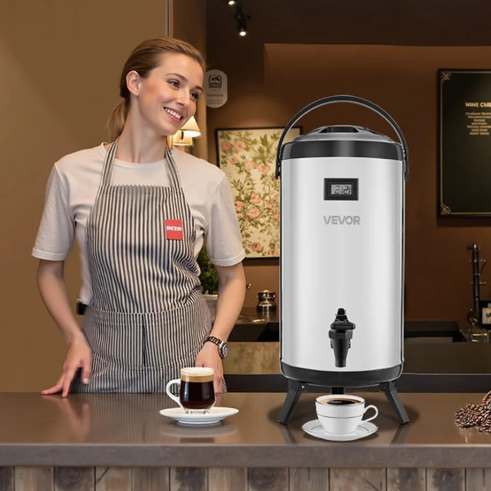 VEVOR Insulated Beverage Dispenser, 1.5 Gal/6L Stainless Steel Thermal Drink Server with Spigot & Temp Display, Suitable for Hot and Cold Drinks, for Tea Coffee Water in Cafes & Restaurants, Silver