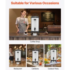 VEVOR Insulated Beverage Dispenser, 1.5 Gal/6L Stainless Steel Thermal Drink Server with Spigot & Temp Display, Suitable for Hot and Cold Drinks, for Tea Coffee Water in Cafes & Restaurants, Silver