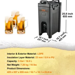 VEVOR Insulated Beverage Dispenser, 5 Gallon, Food-grade LDPE Hot and Cold Beverage Server, Thermal Drink Dispenser Cooler with 0.9 in PU Layer Two-Stage Faucet Handle, for Restaurant Drink Shop