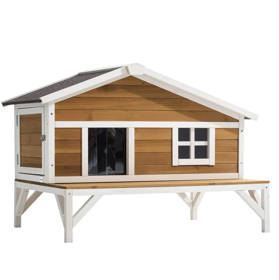 VEVOR Insulated Cat House, All-Around Foam Insulation Elevated Cat Shelter, Wooden Feral Kitty Shelter with Large Platform, Waterproof Cats Condos for Indoor & Outdoor Cats in Winter 43.5x33.5x31 in