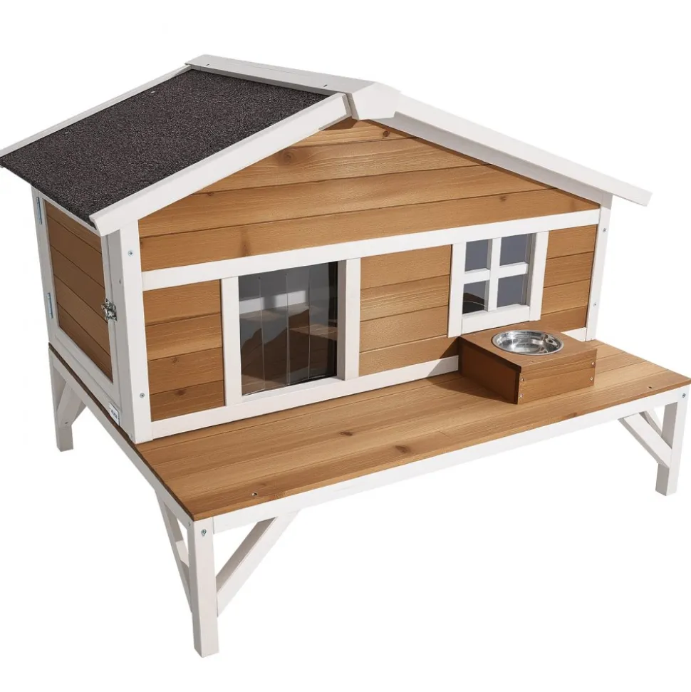 VEVOR Insulated Cat House, All-Around Foam Insulation Elevated Cat Shelter, Wooden Feral Kitty Shelter with Large Platform, Waterproof Cats Condos for Indoor & Outdoor Cats in Winter 43.5x33.5x31 in