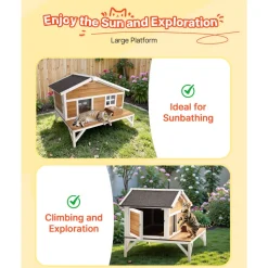 VEVOR Insulated Cat House, All-Around Foam Insulation Elevated Cat Shelter, Wooden Feral Kitty Shelter with Large Platform, Waterproof Cats Condos for Indoor & Outdoor Cats in Winter 43.5x33.5x31 in