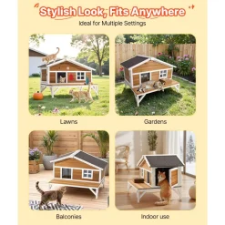 VEVOR Insulated Cat House, All-Around Foam Insulation Elevated Cat Shelter, Wooden Feral Kitty Shelter with Large Platform, Waterproof Cats Condos for Indoor & Outdoor Cats in Winter 43.5x33.5x31 in