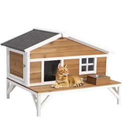 VEVOR Insulated Cat House, All-Around Foam Insulation Elevated Cat Shelter, Wooden Feral Kitty Shelter with Large Platform, Waterproof Cats Condos for Indoor & Outdoor Cats in Winter 43.5x33.5x31 in