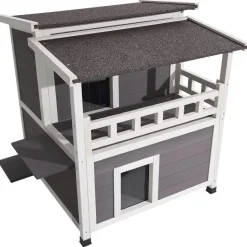 VEVOR Insulated Cat House, 2-Story Wooden Cat Shelter, Foam Insulation, Feral Kitty Shelter with Balcony, Waterproof Cats Condos for Indoor & Outdoor 1-3 Cats in Winter 33 x 29.5 x 32 in