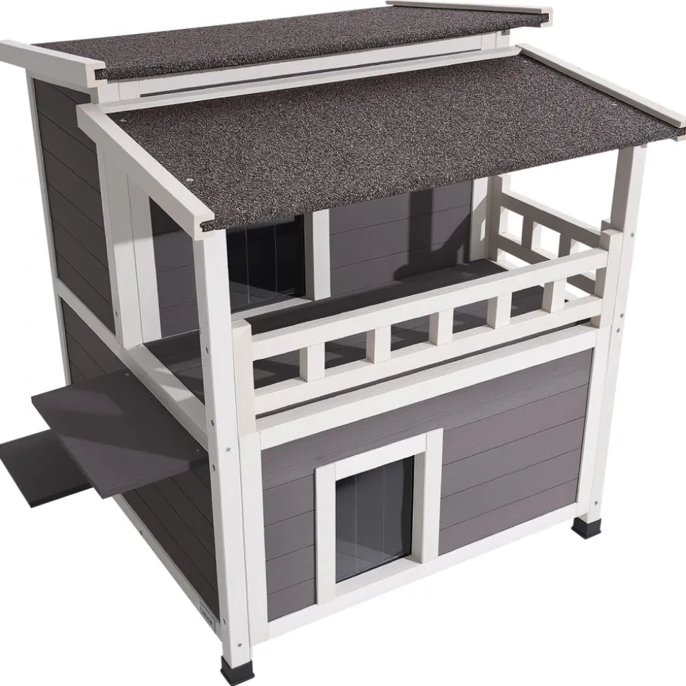 VEVOR Insulated Cat House, 2-Story Wooden Cat Shelter, Foam Insulation, Feral Kitty Shelter with Balcony, Waterproof Cats Condos for Indoor & Outdoor 1-3 Cats in Winter 33 x 29.5 x 32 in