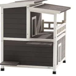 VEVOR Insulated Cat House, 2-Story Wooden Cat Shelter, Foam Insulation, Feral Kitty Shelter with Balcony, Waterproof Cats Condos for Indoor & Outdoor 1-3 Cats in Winter 33 x 29.5 x 32 in