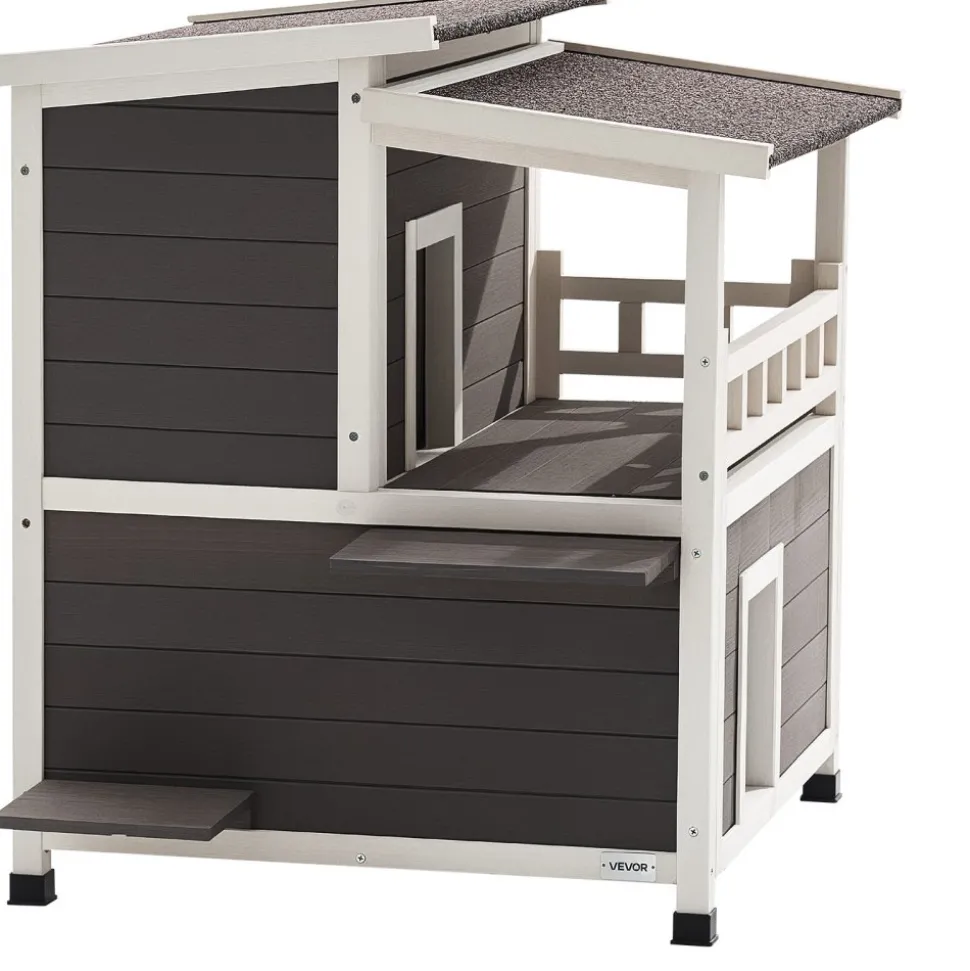 VEVOR Insulated Cat House, 2-Story Wooden Cat Shelter, Foam Insulation, Feral Kitty Shelter with Balcony, Waterproof Cats Condos for Indoor & Outdoor 1-3 Cats in Winter 33 x 29.5 x 32 in
