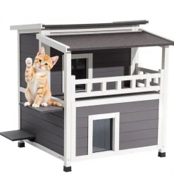 VEVOR Insulated Cat House, 2-Story Wooden Cat Shelter, Foam Insulation, Feral Kitty Shelter with Balcony, Waterproof Cats Condos for Indoor & Outdoor 1-3 Cats in Winter 33 x 29.5 x 32 in