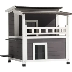 VEVOR Insulated Cat House, 2-Story Wooden Cat Shelter, Foam Insulation, Feral Kitty Shelter with Balcony, Waterproof Cats Condos for Indoor & Outdoor 1-3 Cats in Winter 33 x 29.5 x 32 in