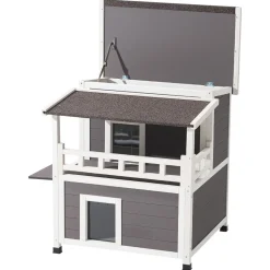 VEVOR Insulated Cat House, 2-Story Wooden Cat Shelter, Foam Insulation, Feral Kitty Shelter with Balcony, Waterproof Cats Condos for Indoor & Outdoor 1-3 Cats in Winter 33 x 29.5 x 32 in