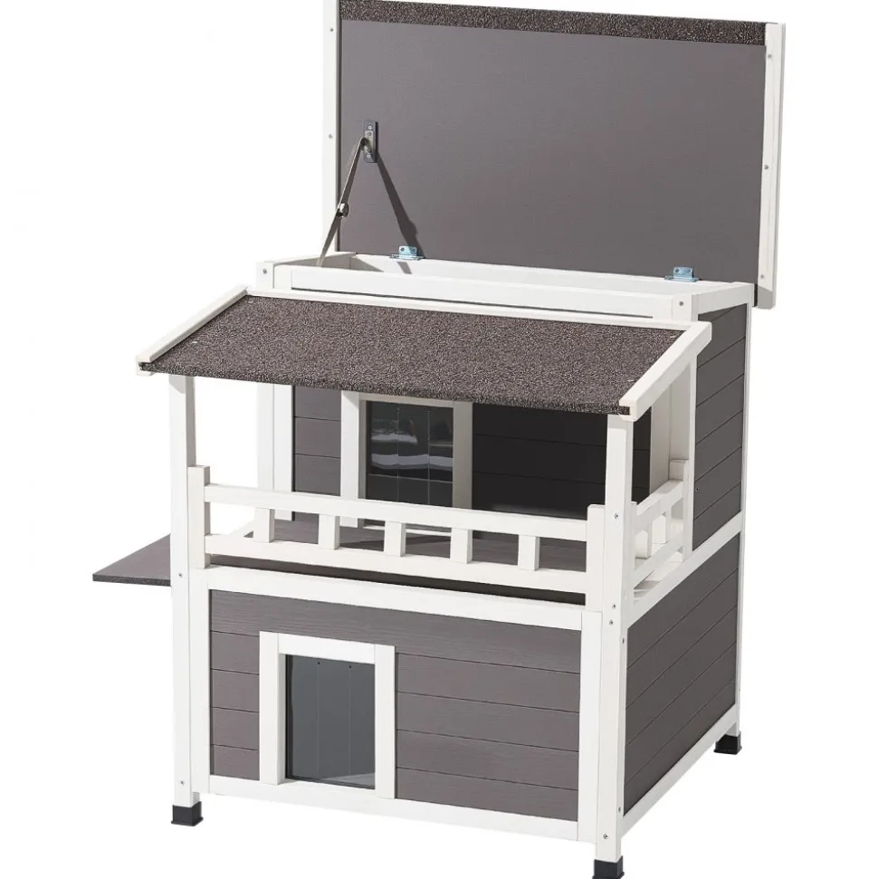 VEVOR Insulated Cat House, 2-Story Wooden Cat Shelter, Foam Insulation, Feral Kitty Shelter with Balcony, Waterproof Cats Condos for Indoor & Outdoor 1-3 Cats in Winter 33 x 29.5 x 32 in