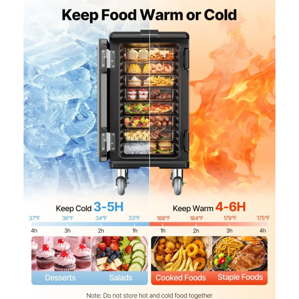 VEVOR Insulated Food Pan Carrier, 127 Qt Non-Electrical Food Warmer, with Swivel Wheel & 304 Stainless Steel Latch, LLDPE Stackable Hot Box, for Various Pan Sizes(NOT Included), Fit Catering BBQ Event