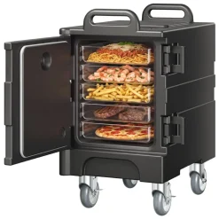 VEVOR Insulated Food Pan Carrier, 81 Qt Hot Box for Catering, Food Box Carrier with Double Buckles, Front Loading Food Warmer with Handles, Stackable End Loader with Wheels for Restaurant, Canteen