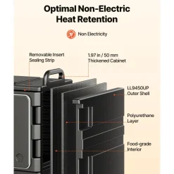 VEVOR Insulated Food Pan Carrier, 81 Qt Hot Box for Catering, Food Box Carrier with Double Buckles, Front Loading Food Warmer with Handles, Stackable End Loader with Wheels for Restaurant, Canteen