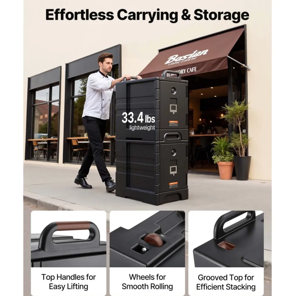 VEVOR Insulated Food Pan Carrier, 81 Qt Hot Box for Catering, Food Box Carrier with Double Buckles, Front Loading Food Warmer with Handles, Stackable End Loader for Restaurant, Canteen