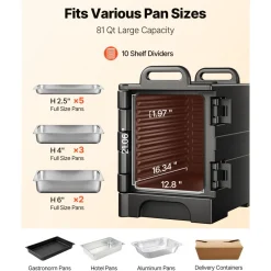 VEVOR Insulated Food Pan Carrier, 81 Qt Hot Box for Catering, Food Box Carrier with Double Buckles, Front Loading Food Warmer with Handles, Stackable End Loader for Restaurant, Canteen