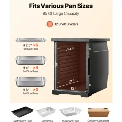 VEVOR Insulated Food Pan Carrier, 82 Qt Hot Box for Catering, LLDPE Food Box Carrier with Double Buckles, Front Loading Food Warmer for Restaurant, Canteen, etc.