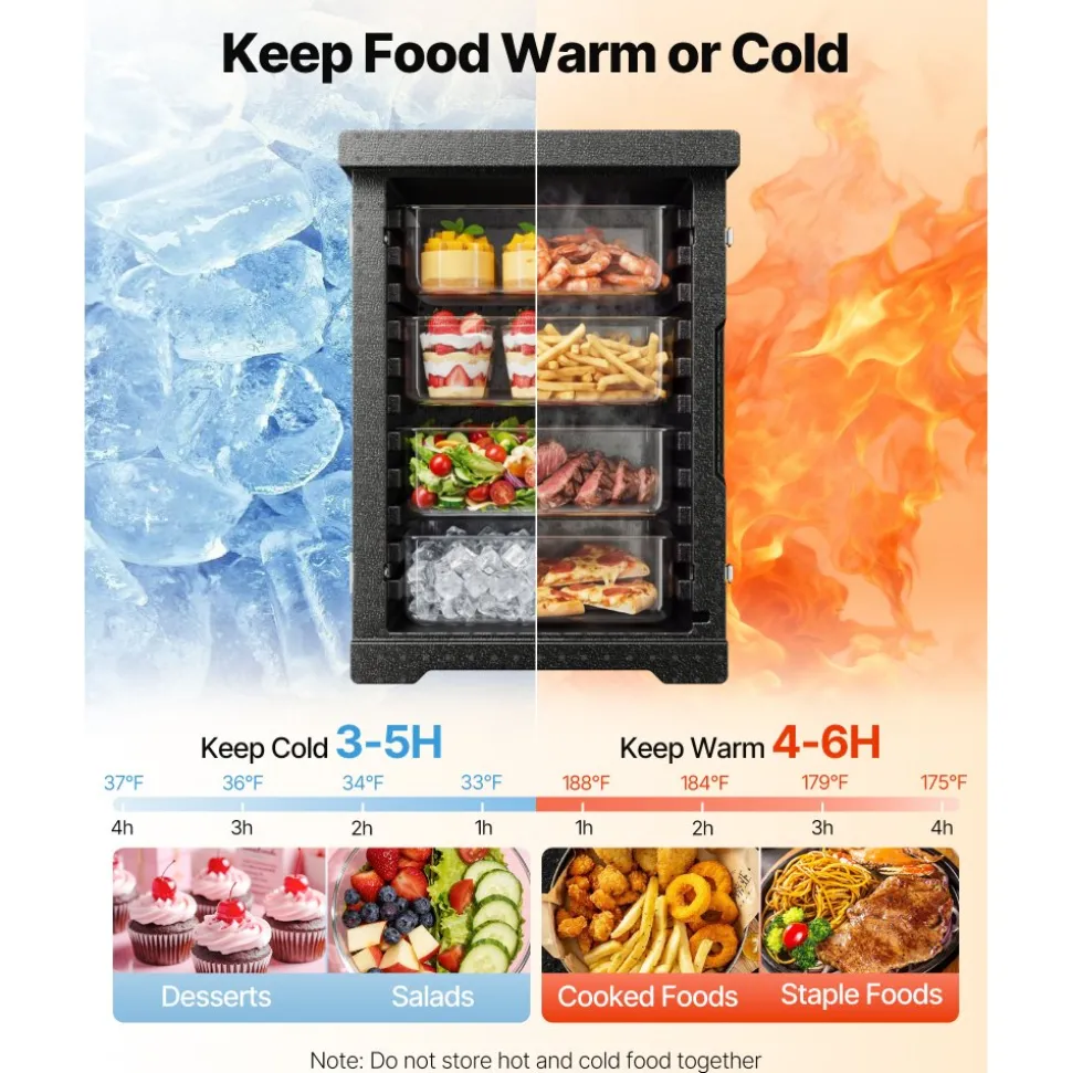 VEVOR Insulated Food Pan Carrier, 82 Qt Hot Box for Catering, LLDPE Food Box Carrier with Double Buckles, Front Loading Food Warmer for Restaurant, Canteen, etc.