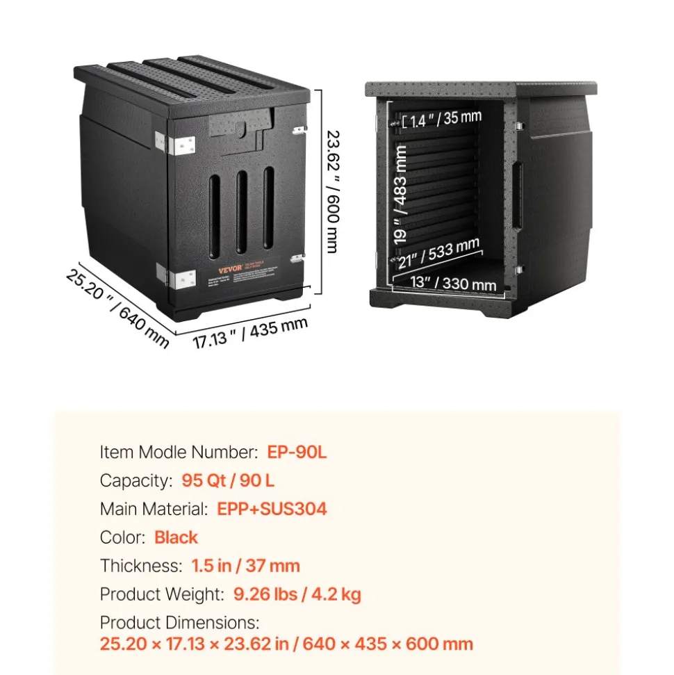 VEVOR Insulated Food Pan Carrier, 82 Qt Hot Box for Catering, LLDPE Food Box Carrier with Double Buckles, Front Loading Food Warmer for Restaurant, Canteen, etc.