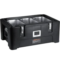 VEVOR Insulated Food Pan Carrier, 36Qt Capacity, Stackable Catering Hot Box with 3 Stainless Steel Pans, Top Load LLDPE Food Warmer with Elastic Side Handles and Buckles, for Restaurant Canteen, Black