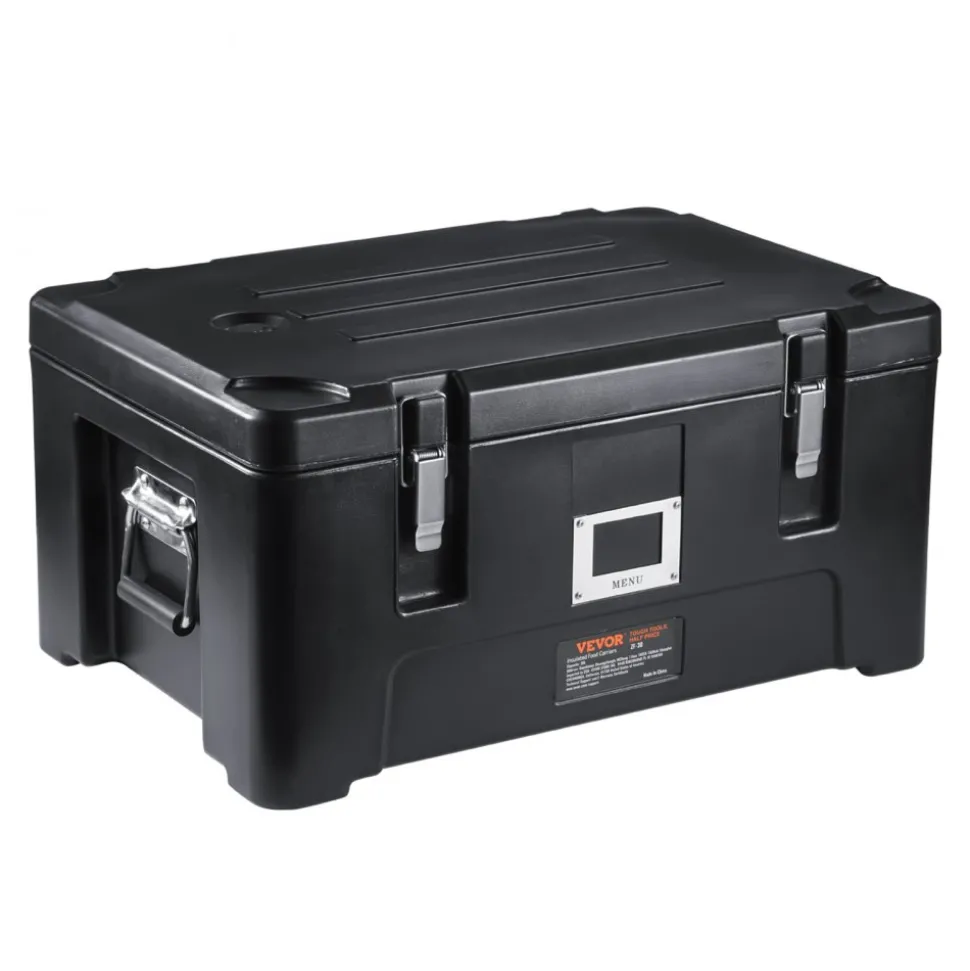VEVOR Insulated Food Pan Carrier, 36Qt Capacity, Stackable Catering Hot Box with 3 Stainless Steel Pans, Top Load LLDPE Food Warmer with Elastic Side Handles and Buckles, for Restaurant Canteen, Black