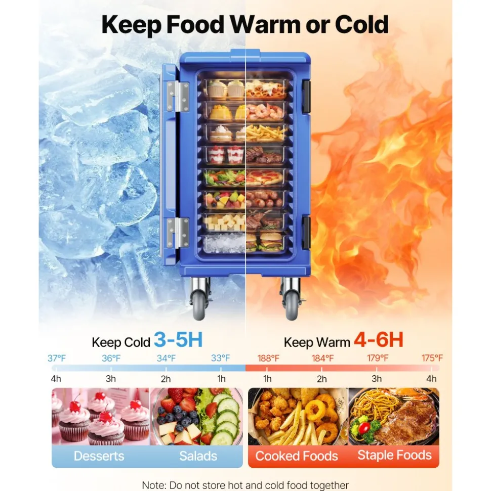 VEVOR Insulated Food Pan Carrier, 95 Qt Hot Box for Catering, Food Box Carrier with Buckle, Front Loading Food Warmer with Handles, End Loader with Wheels for Restaurant, Canteen