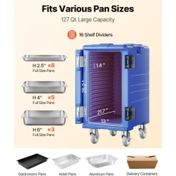 VEVOR Insulated Food Pan Carrier, 95 Qt Hot Box for Catering, Food Box Carrier with Buckle, Front Loading Food Warmer with Handles, End Loader with Wheels for Restaurant, Canteen