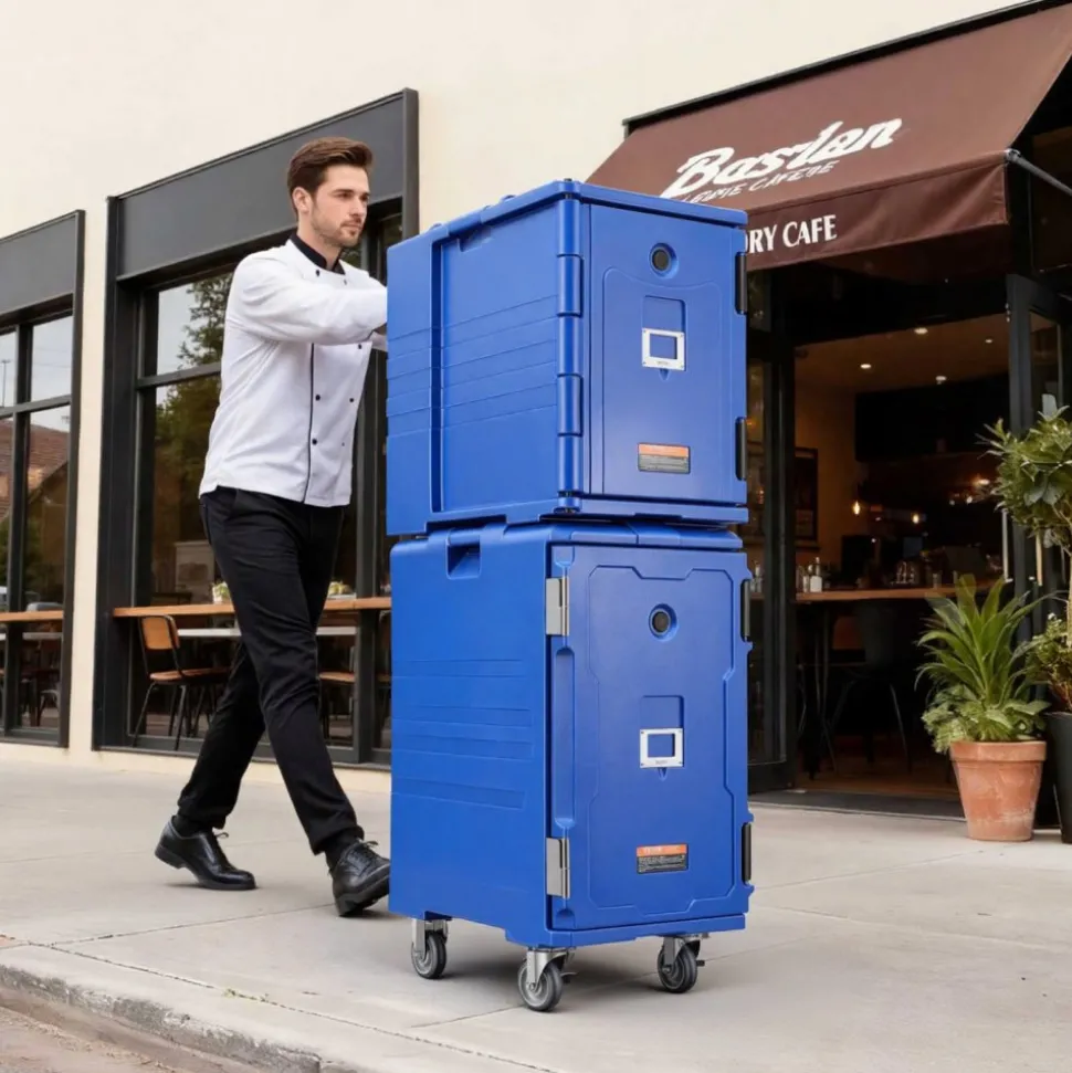 VEVOR Insulated Food Pan Carrier, 95 Qt Hot Box for Catering, Food Box Carrier with Buckle, Front Loading Food Warmer with Handles, End Loader with Wheels for Restaurant, Canteen