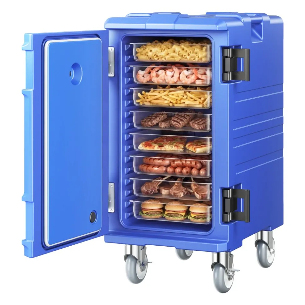 VEVOR Insulated Food Pan Carrier, 95 Qt Hot Box for Catering, Food Box Carrier with Buckle, Front Loading Food Warmer with Handles, End Loader with Wheels for Restaurant, Canteen