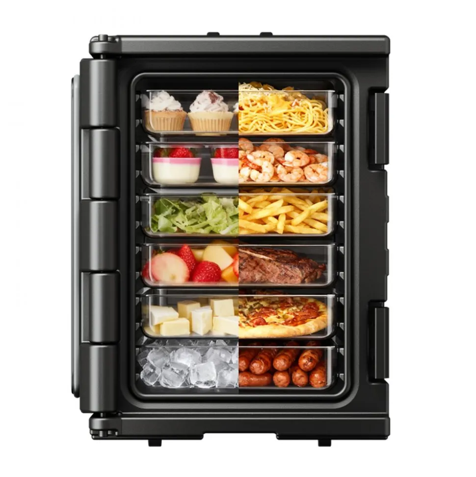 VEVOR Insulated Food Pan Carrier, 82 Qt Hot Box for Catering, LLDPE Food Box Carrier with Double Buckles, Front Loading Food Warmer with Handles, Stackable End Loader for Restaurant, Canteen, etc. Bla