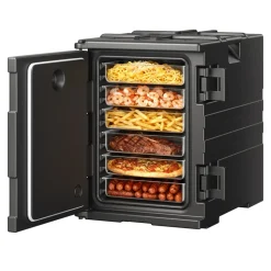 VEVOR Insulated Food Pan Carrier, 82 Qt Hot Box for Catering, LLDPE Food Box Carrier with Double Buckles, Front Loading Food Warmer with Handles, Stackable End Loader for Restaurant, Canteen, etc. Bla