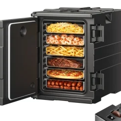 VEVOR Insulated Food Pan Carrier, 82 Qt Hot Box for Catering, LLDPE Food Box Carrier with Double Buckles, Front Loading Food Warmer with Handles, Stackable End Loader for Restaurant, Canteen, etc. Bla