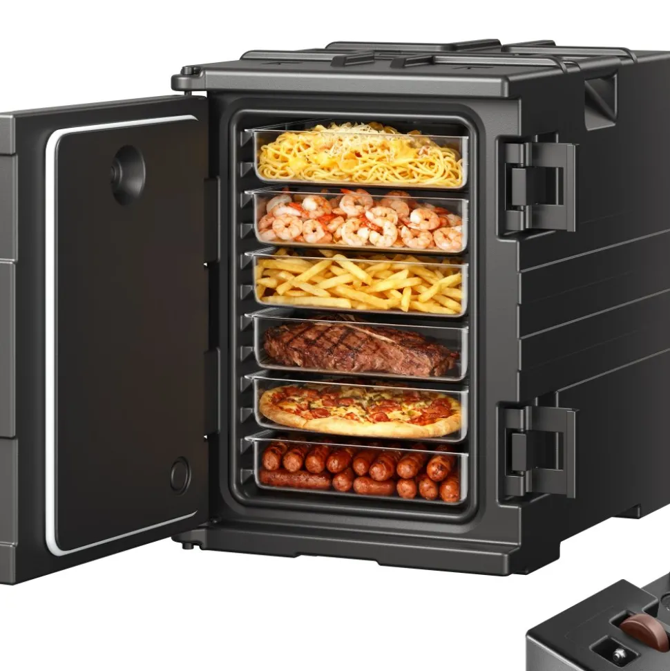 VEVOR Insulated Food Pan Carrier, 82 Qt Hot Box for Catering, LLDPE Food Box Carrier with Double Buckles, Front Loading Food Warmer with Handles, Stackable End Loader for Restaurant, Canteen, etc. Bla