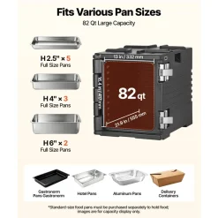 VEVOR Insulated Food Pan Carrier, 82 Qt Non-Electrical Food Warmer, with Wheel & 304 Stainless Steel Latch, LLDPE Stackable Hot Box, for Various Pan Sizes(NOT Included), Fit Catering BBQ Event(Black)