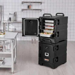 VEVOR Insulated Food Pan Carrier, 82 Qt Hot Box for Catering, LLDPE Food Box Carrier with One-Piece Buckle, Front Loading Food Warmer with Handles, End Loader with Wheels for Restaurant, Canteen, etc.
