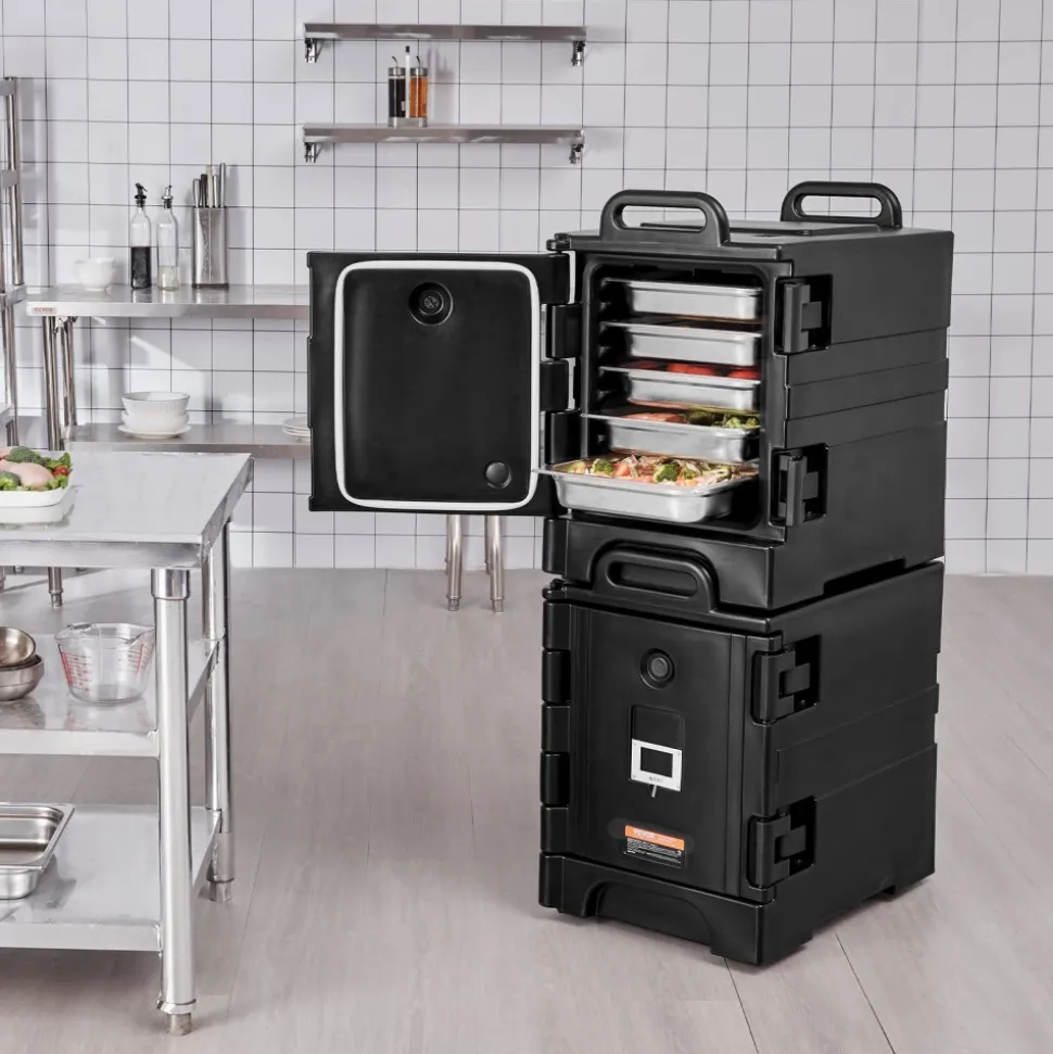 VEVOR Insulated Food Pan Carrier, 82 Qt Hot Box for Catering, LLDPE Food Box Carrier with One-Piece Buckle, Front Loading Food Warmer with Handles, End Loader with Wheels for Restaurant, Canteen, etc.