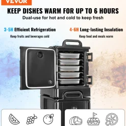 VEVOR Insulated Food Pan Carrier, 82 Qt Hot Box for Catering, LLDPE Food Box Carrier with One-Piece Buckle, Front Loading Food Warmer with Handles, End Loader with Wheels for Restaurant, Canteen, etc.