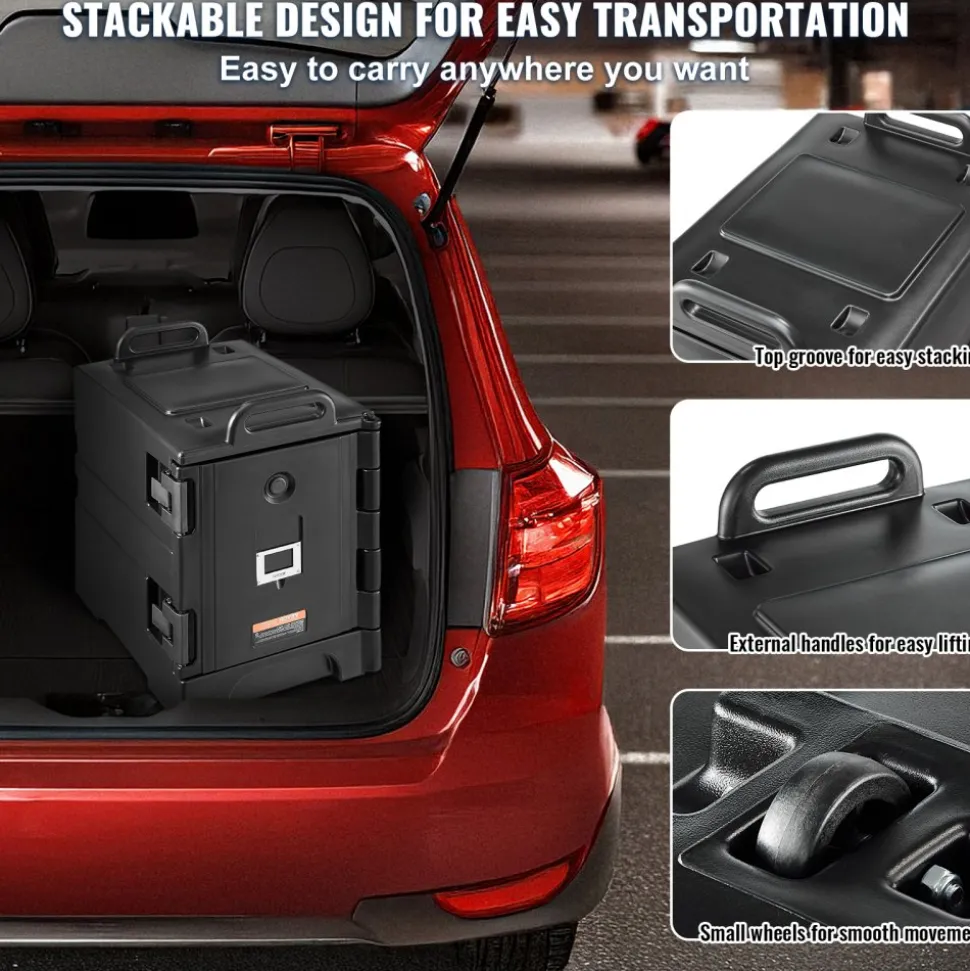 VEVOR Insulated Food Pan Carrier, 82 Qt Hot Box for Catering, LLDPE Food Box Carrier with One-Piece Buckle, Front Loading Food Warmer with Handles, End Loader with Wheels for Restaurant, Canteen, etc.