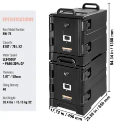 VEVOR Insulated Food Pan Carrier, 82 Qt Hot Box for Catering, LLDPE Food Box Carrier with One-Piece Buckle, Front Loading Food Warmer with Handles, End Loader with Wheels for Restaurant, Canteen, etc.