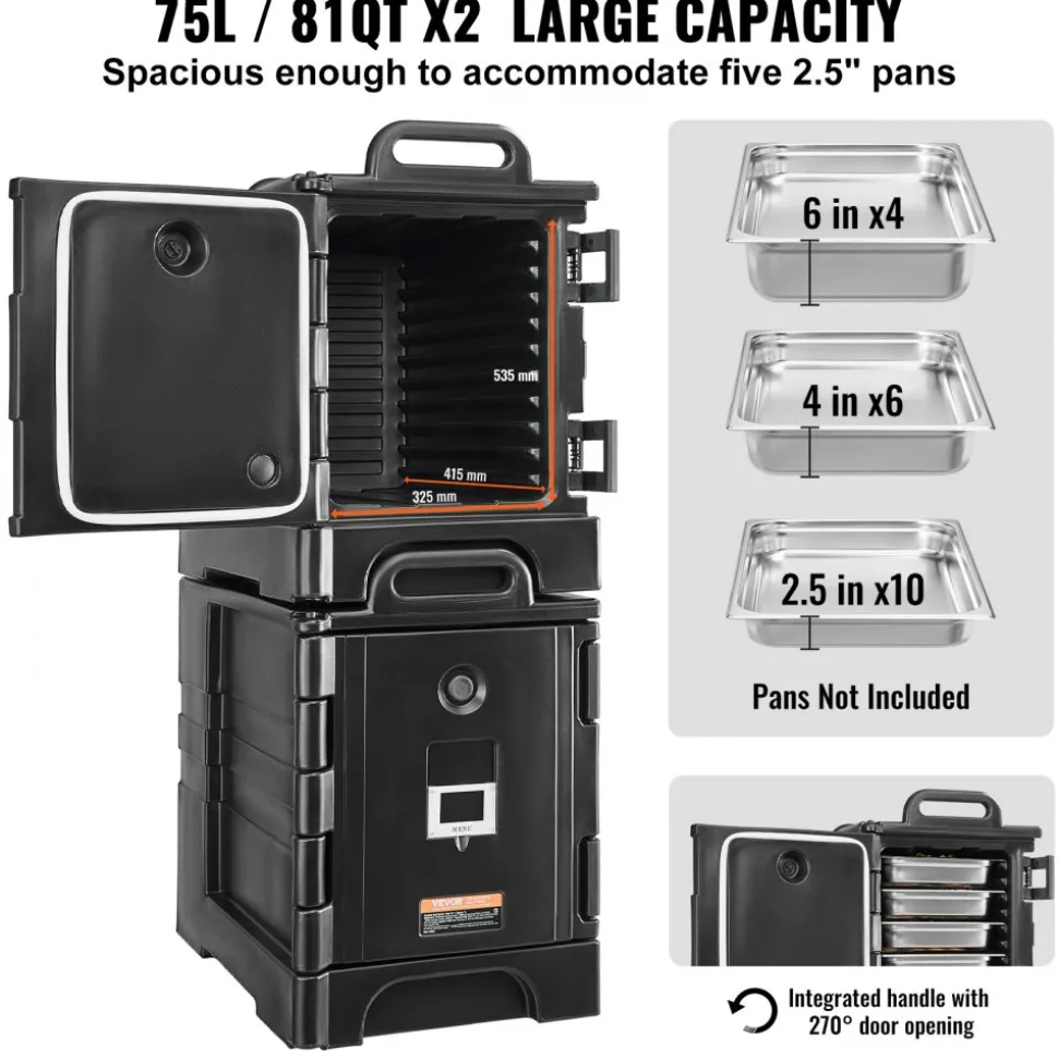 VEVOR Insulated Food Pan Carrier, 82 Qt Hot Box for Catering, LLDPE Food Box Carrier with One-Piece Buckle, Front Loading Food Warmer with Handles, End Loader with Wheels for Restaurant, Canteen, etc.