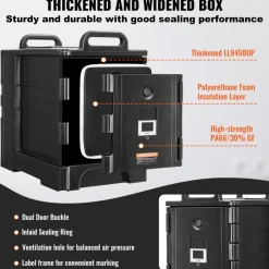 VEVOR Insulated Food Pan Carrier, 82 Qt Hot Box for Catering, LLDPE Food Box Carrier with One-Piece Buckle, Front Loading Food Warmer with Handles, End Loader with Wheels for Restaurant, Canteen, etc.