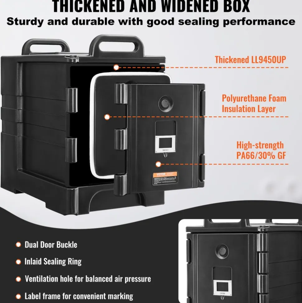 VEVOR Insulated Food Pan Carrier, 82 Qt Hot Box for Catering, LLDPE Food Box Carrier with One-Piece Buckle, Front Loading Food Warmer with Handles, End Loader with Wheels for Restaurant, Canteen, etc.