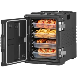 VEVOR Insulated Food Pan Carrier, 95 Qt Non-Electrical Food Warmer, with Wheel & 304 Stainless Steel Latch, LLDPE Stackable Hot Box, for Various Pan Sizes(NOT Included), Fit Catering BBQ Event(Black)