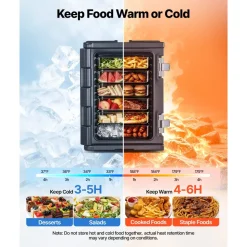 VEVOR Insulated Food Pan Carrier, 95 Qt Non-Electrical Food Warmer, with Wheel & 304 Stainless Steel Latch, LLDPE Stackable Hot Box, for Various Pan Sizes(NOT Included), Fit Catering BBQ Event(Black)