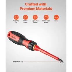 VEVOR Insulated Screwdriver Set, 13-Piece Professional Electrical Screwdriver Set, 1000V Insulated Electrician Tool Set, with Magnetic Phillips Slotted Pozi Torx Tips, Screwdrivers, for Electricians