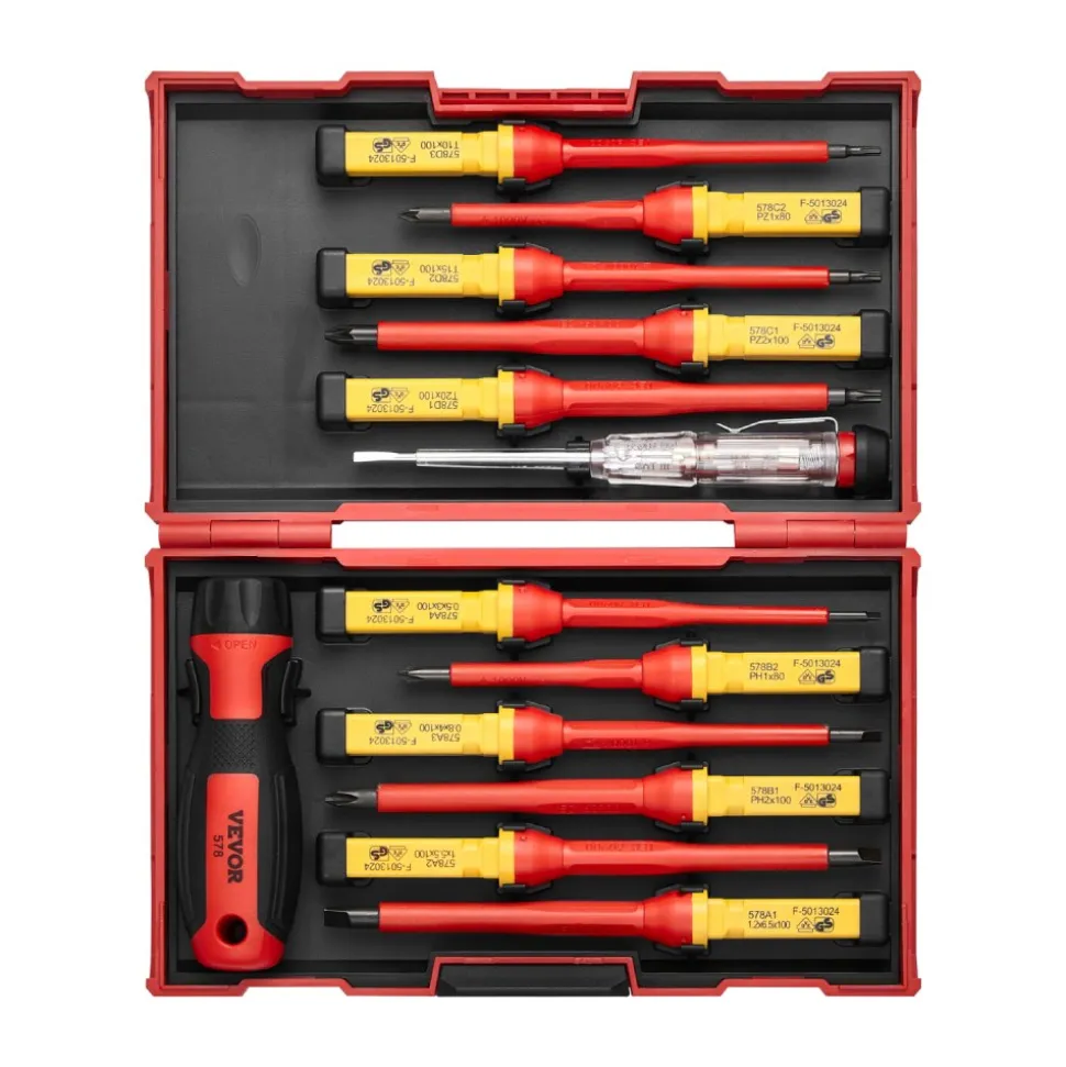 VEVOR Insulated Screwdriver Set, 13-Piece Professional Electrical Screwdriver Set, 1000V Insulated Electrician Tool Set, with Magnetic Phillips Slotted Pozi Torx Tips, Screwdrivers, for Electricians